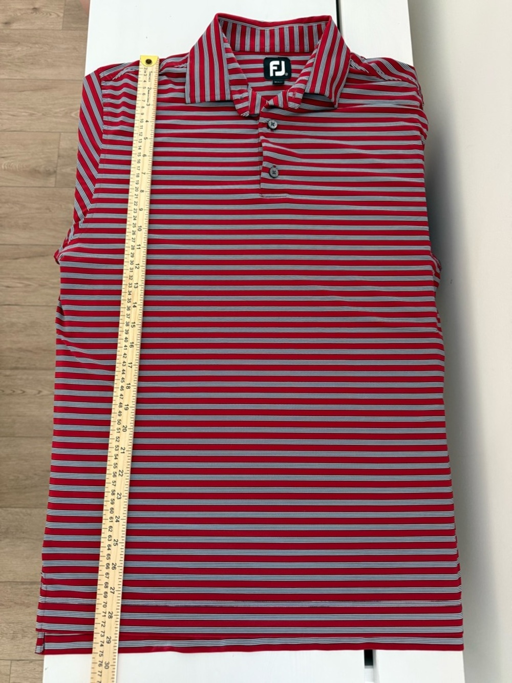 FootJoy Red Striped Golf Polo Shirt Medium Performance Stretch - Picture 7 of 7